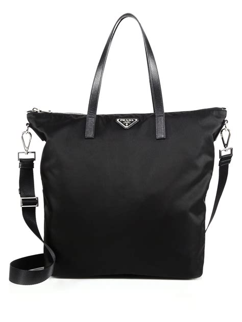 prada large black nylon tote top zip